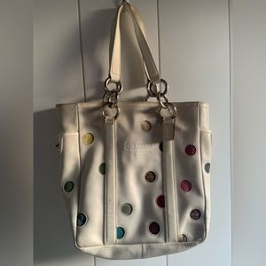 SOLD Coach Lunch Gallery White Multi Polka Dot Leather Tote Handbag